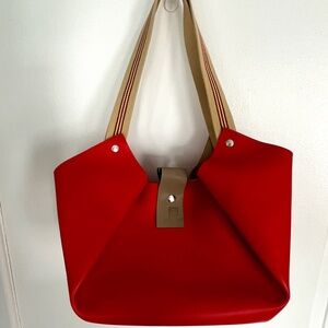 Vegan Red Origami Shoulder Bag handmade in Paris (NEW without Tags)